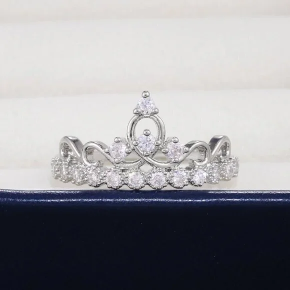 Queen Princess Engagement Heart Crown Sweet Ring for Women, PD522 - Picture 4 of 7